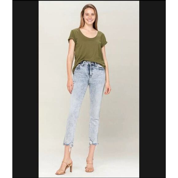 Flying Monkey Denim - Flying Monkey Size 25 Acid Wash High Rise Ankle Straight Jeans Distressed Grunge
